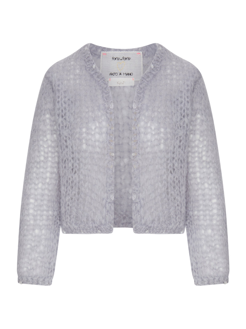 CARDIGAN CORTO IN MAGLIA TRAFORATA CON RICAMI
