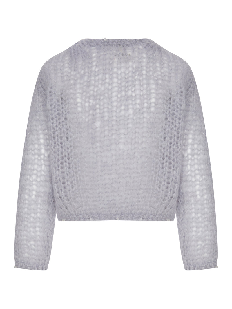 CARDIGAN CORTO IN MAGLIA TRAFORATA CON RICAMI