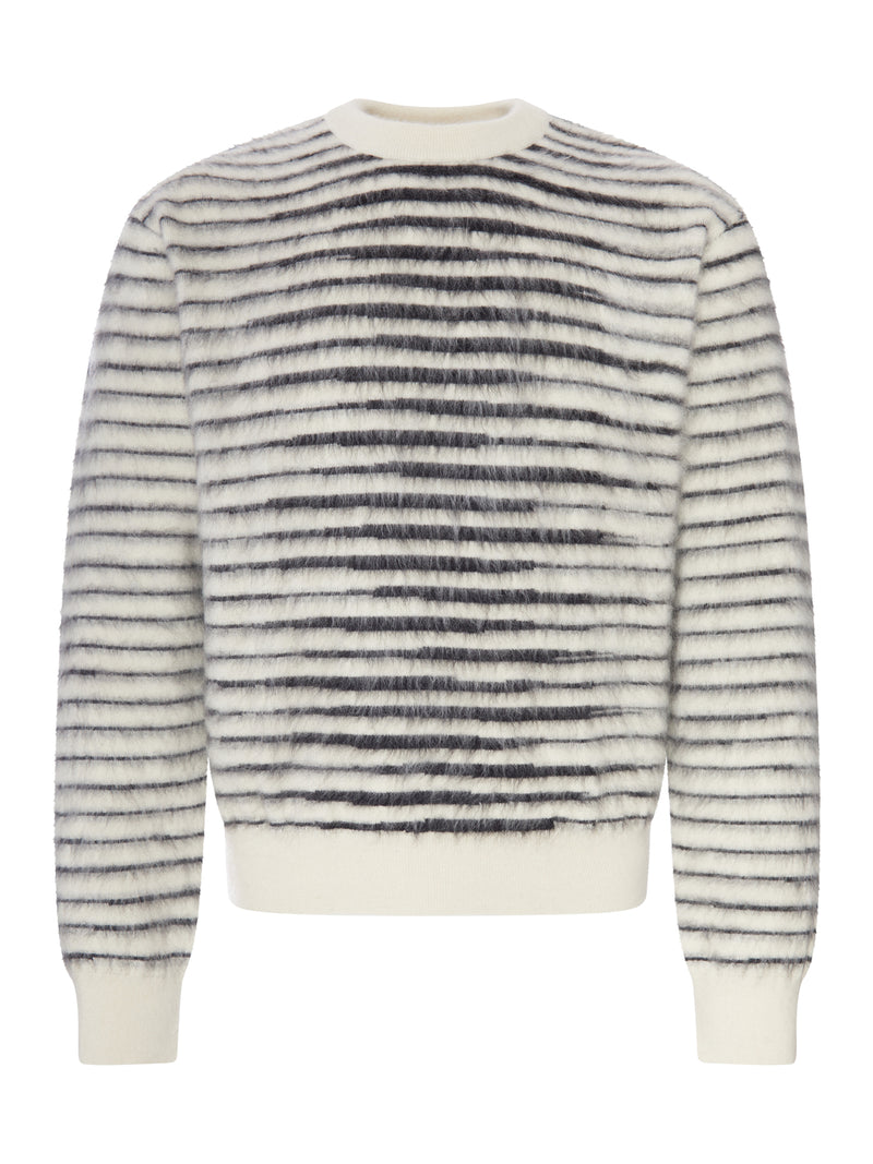MAGLIONE GIROCOLLO A RIGHE CON LAVORAZIONE EFFETTO HAIRY