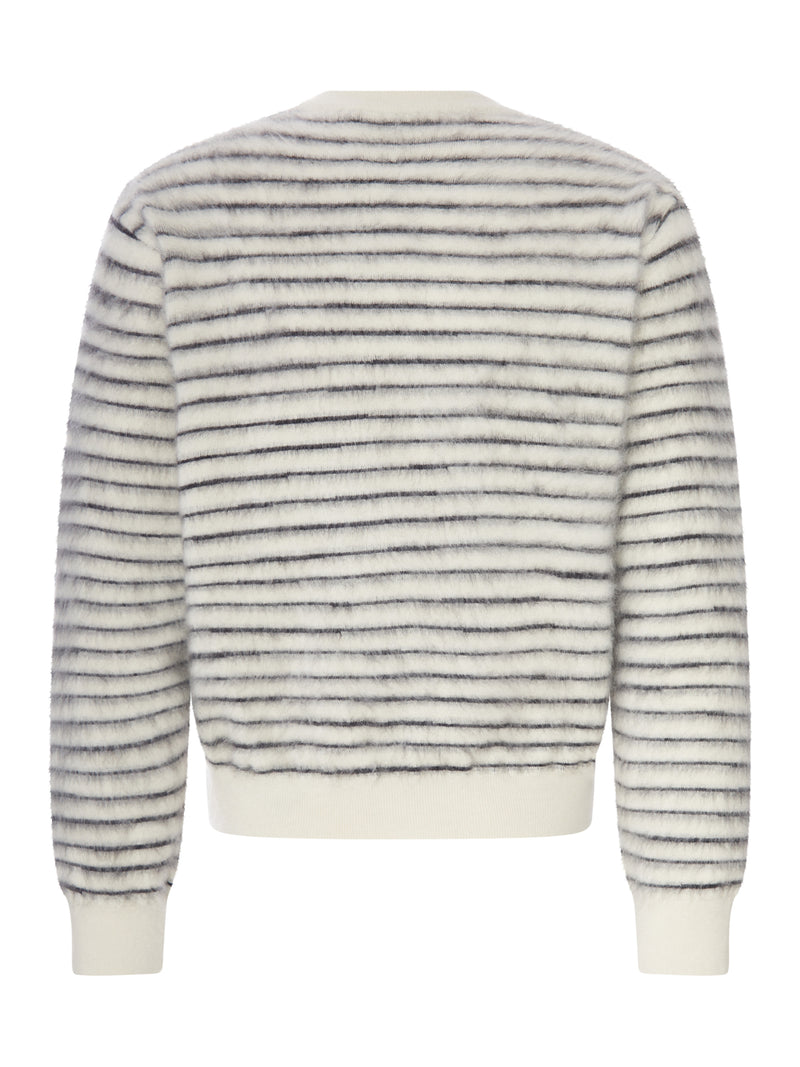 MAGLIONE GIROCOLLO A RIGHE CON LAVORAZIONE EFFETTO HAIRY