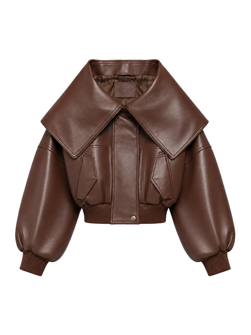 BLOUSON IN PELLE A PORTAFOGLIO CON COLLETTO AMPIO