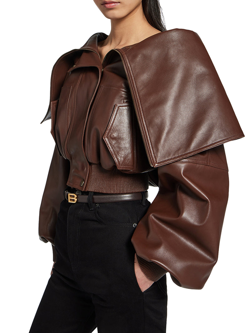 BLOUSON IN PELLE A PORTAFOGLIO CON COLLETTO AMPIO