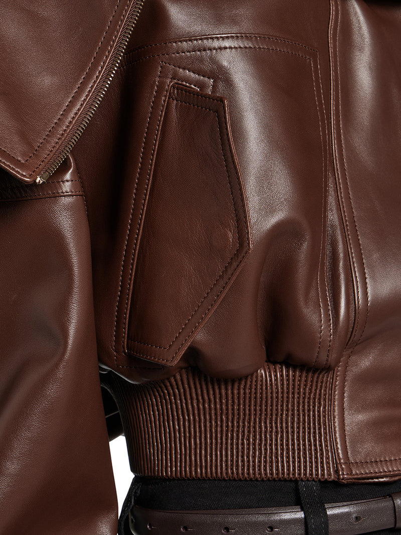 BLOUSON IN PELLE A PORTAFOGLIO CON COLLETTO AMPIO