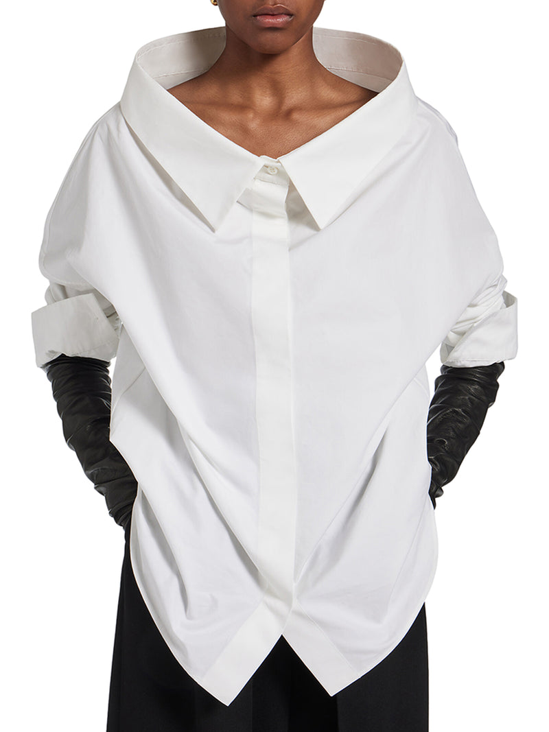 CAMICIA STOLA OVERSIZE IN POPELINE DI COTONE LEGGERISSIMO BIANCO EFFETTO SLAVATO