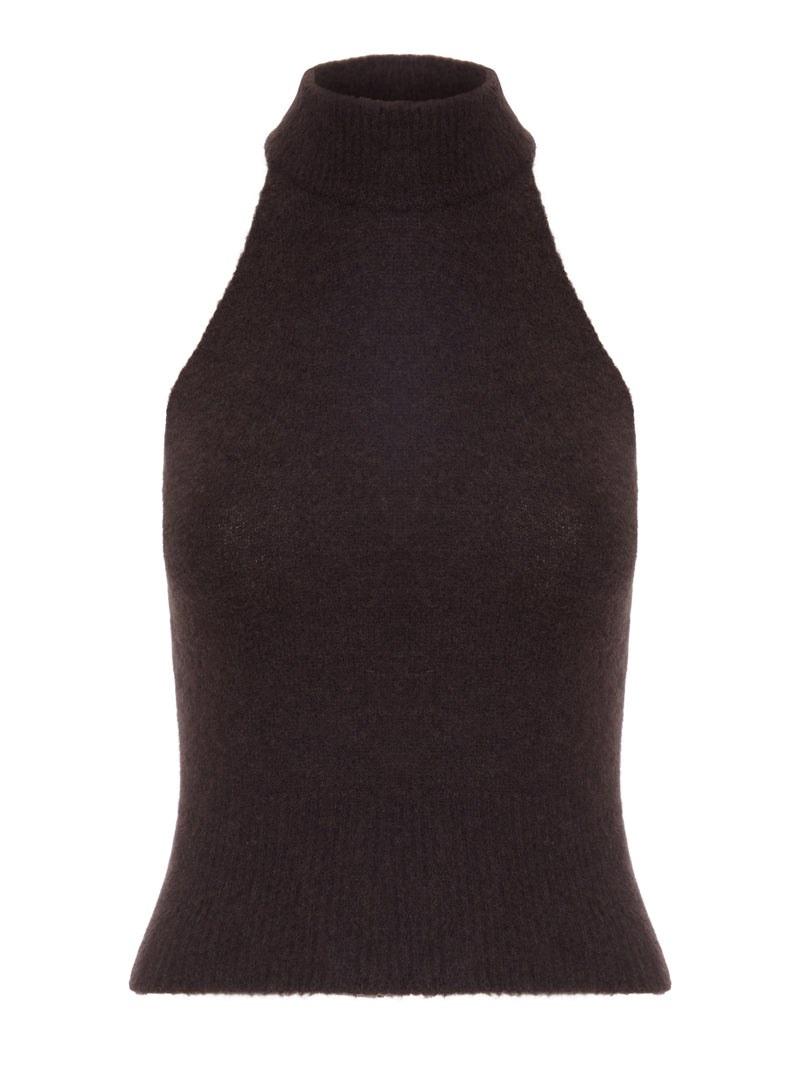 TOP SMANICATO IN MAGLIA MARRONE