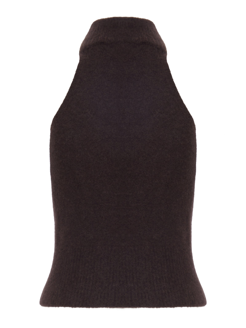 TOP SMANICATO IN MAGLIA MARRONE