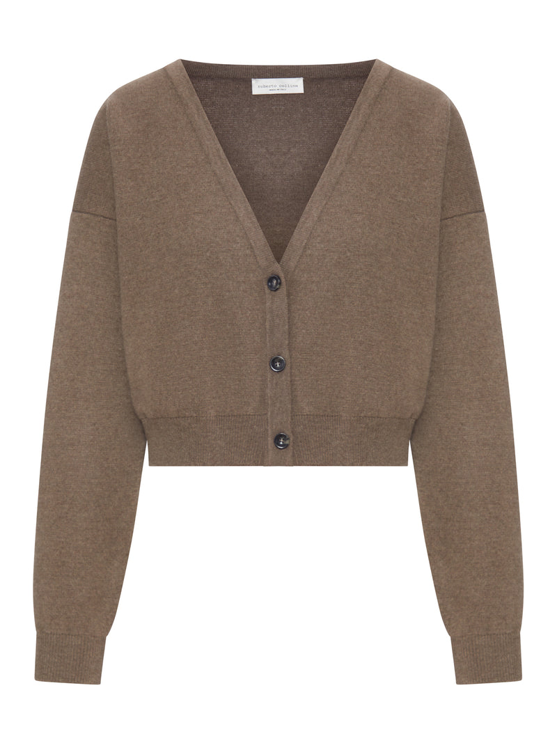 CARDIGAN CROP IN MAGLIA TAUPE
