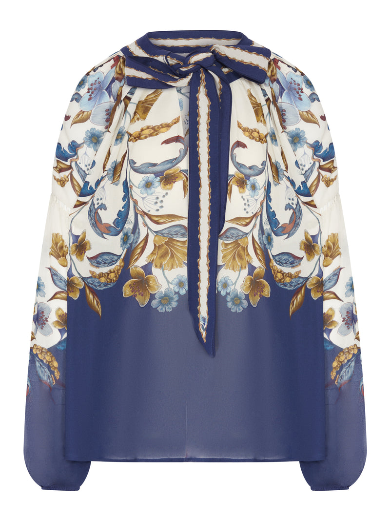 BLUSA STAMPATA CON FIOCCO AL COLLO
