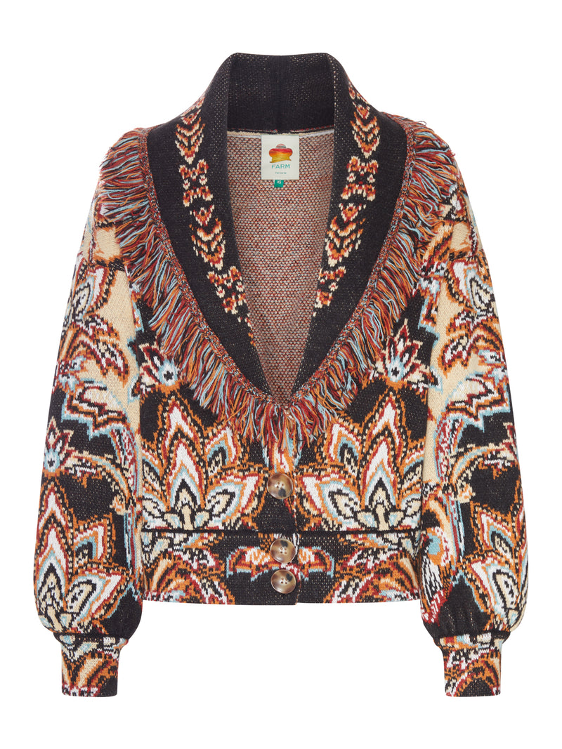 CARDIGAN JACQUARD CON FRANGE