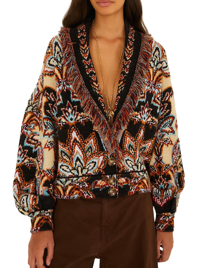 CARDIGAN JACQUARD CON FRANGE