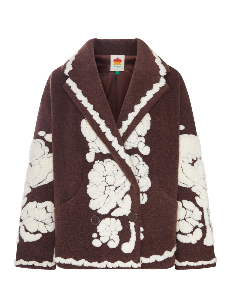 CAPPOTTO MARRONE CON MOTIVO FLOREALE A CONTRASTO