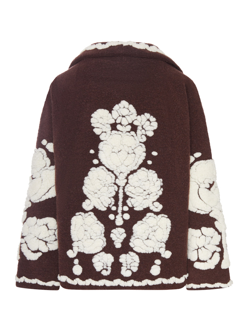 CAPPOTTO MARRONE CON MOTIVO FLOREALE A CONTRASTO