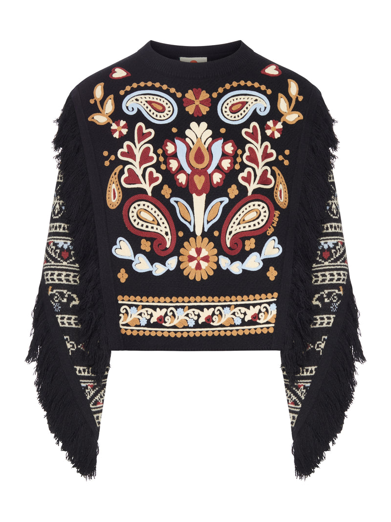 MAGLIONE RICAMATO CON FRANGE