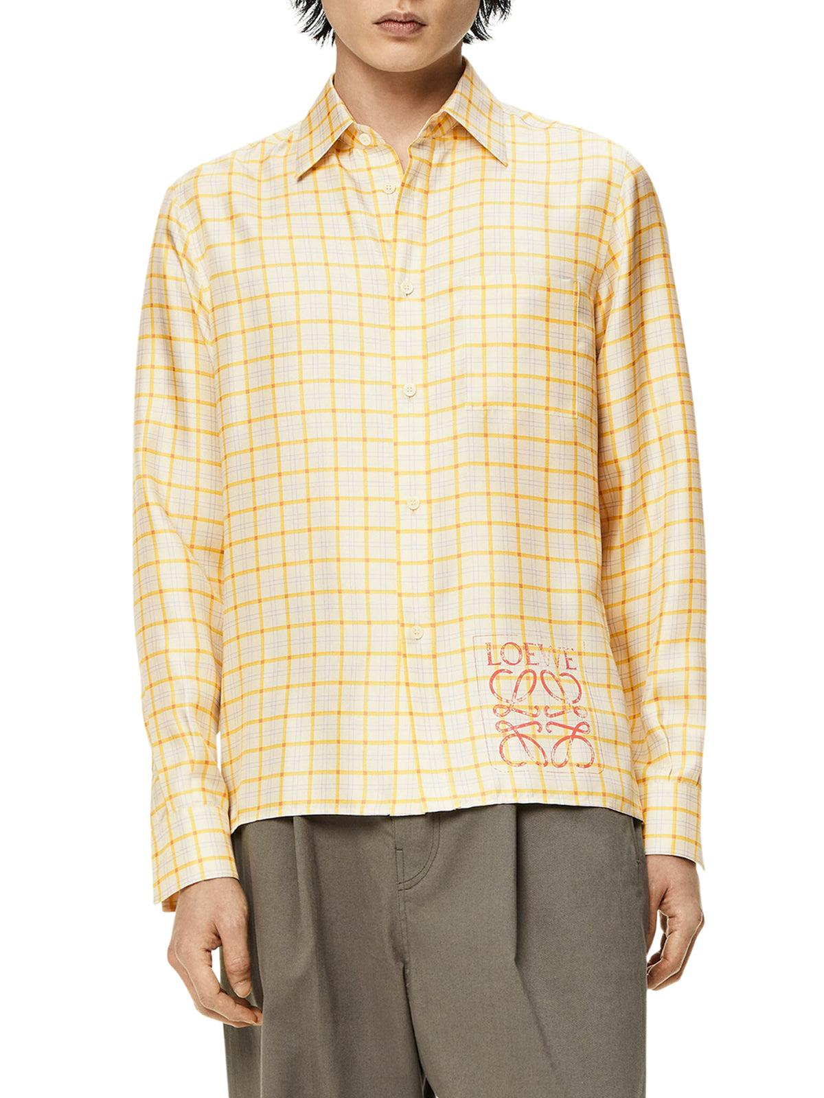 Camicia Anagram stamp check in seta e cotone
