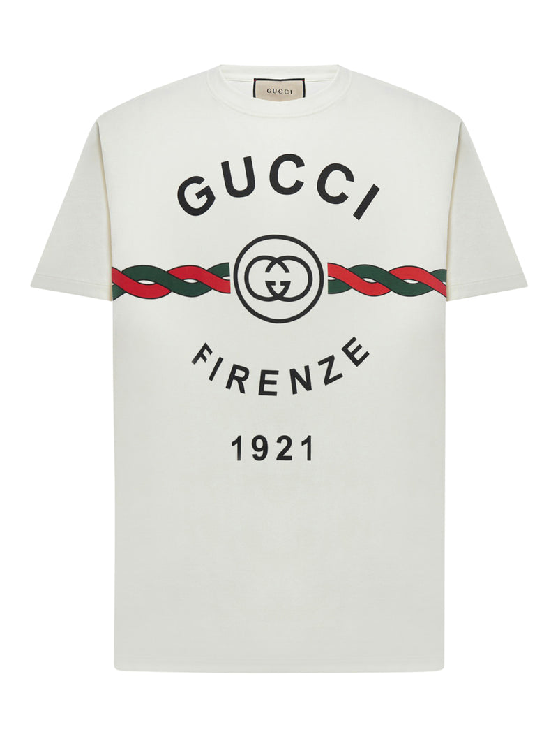 T-shirt in jersey di cotone `Gucci Firenze 1921`