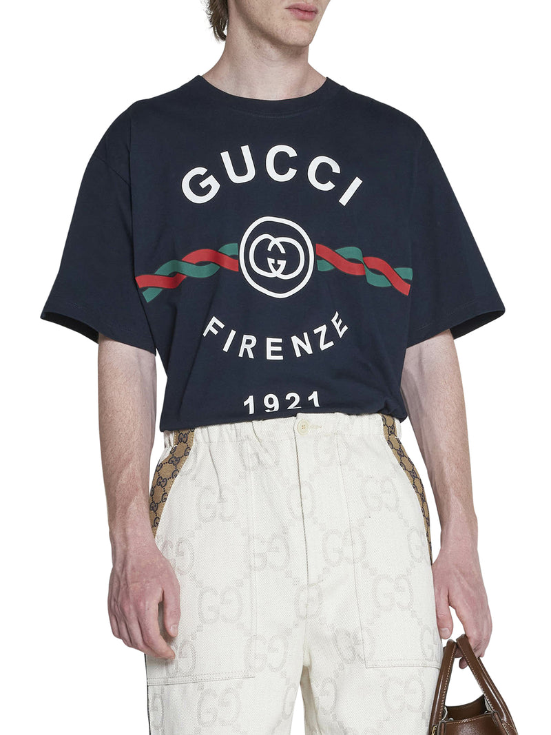 T-shirt in jersey di cotone `Gucci Firenze 1921`