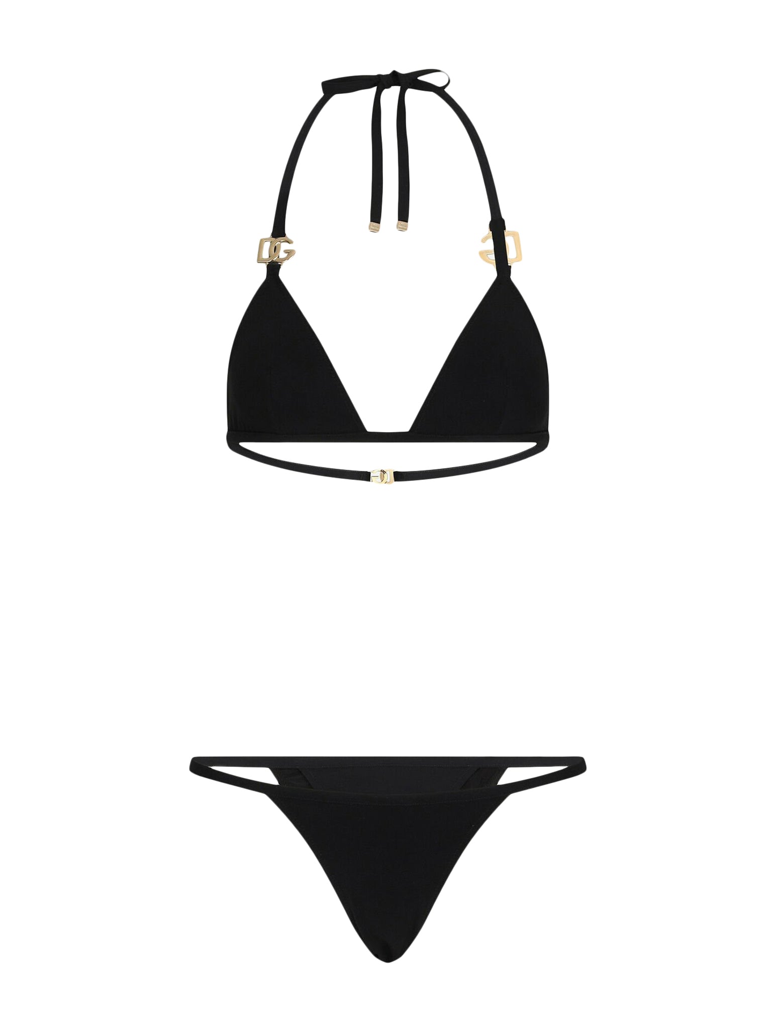 bikini allacciato al collo con placca logo