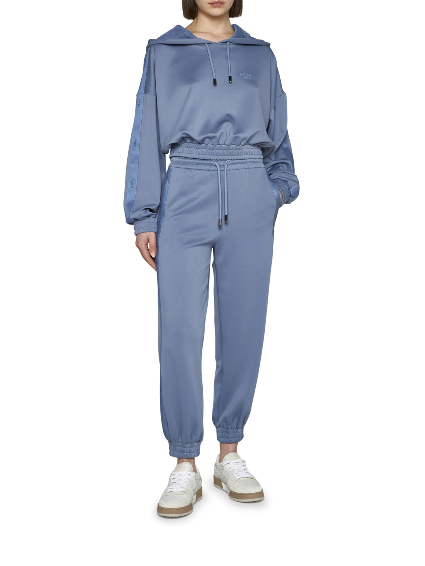 PANTALONI TRACKSUIT CON COULISSE E BANDA CON LOGO AZZURRO IN POLIESTERE DONNA