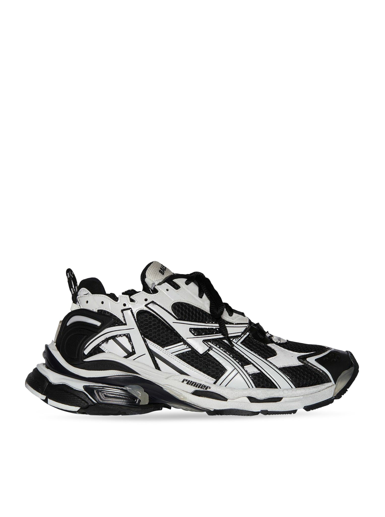 Sneakers Runner in mesh e nylon nero e bianco