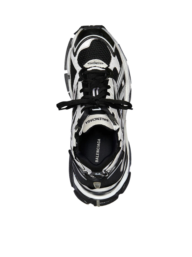 Sneakers Runner in mesh e nylon nero e bianco