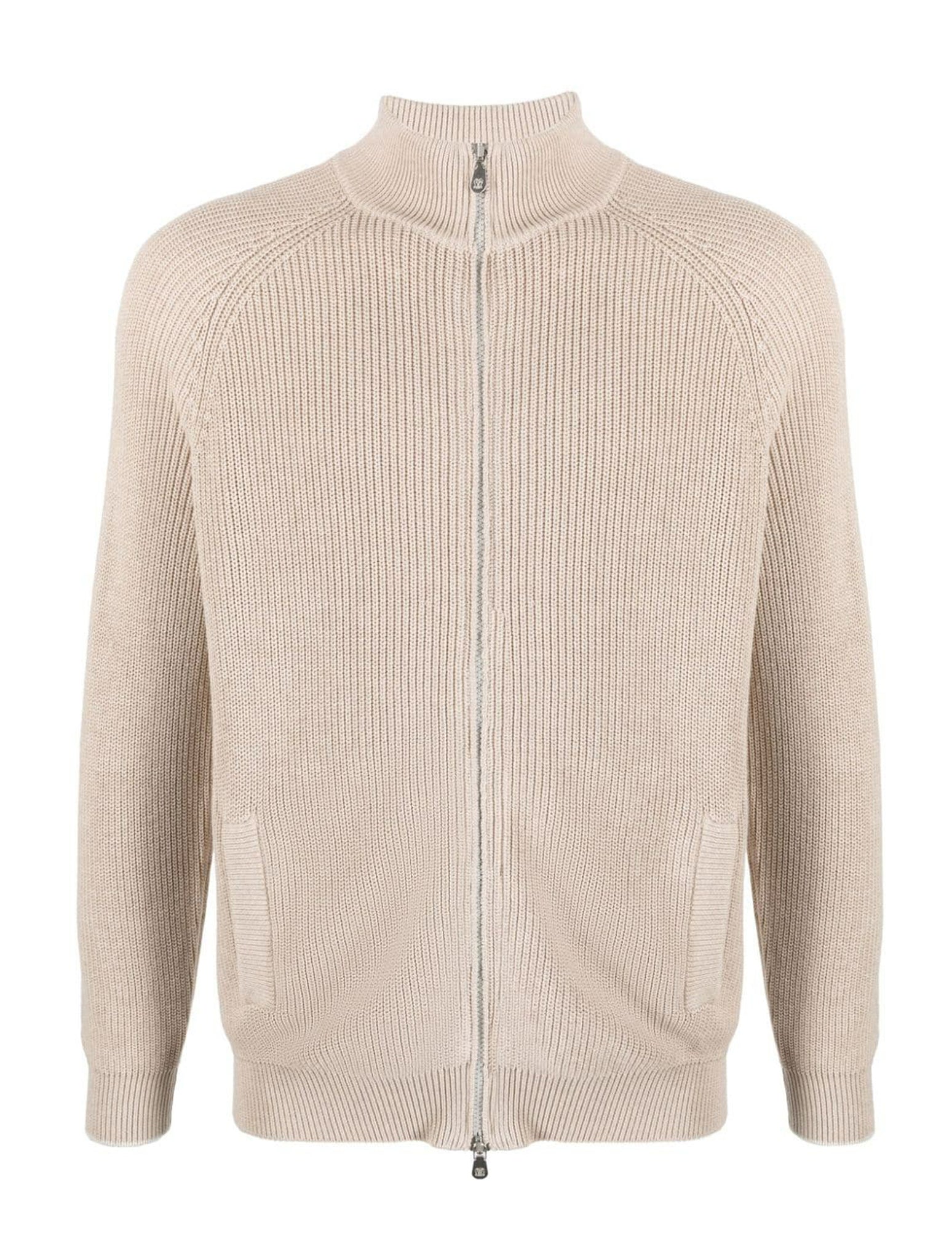 Cardigan con zip in maglia a coste