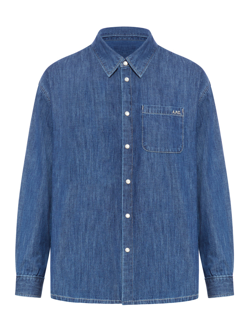 camicia in denim con logo ricamato