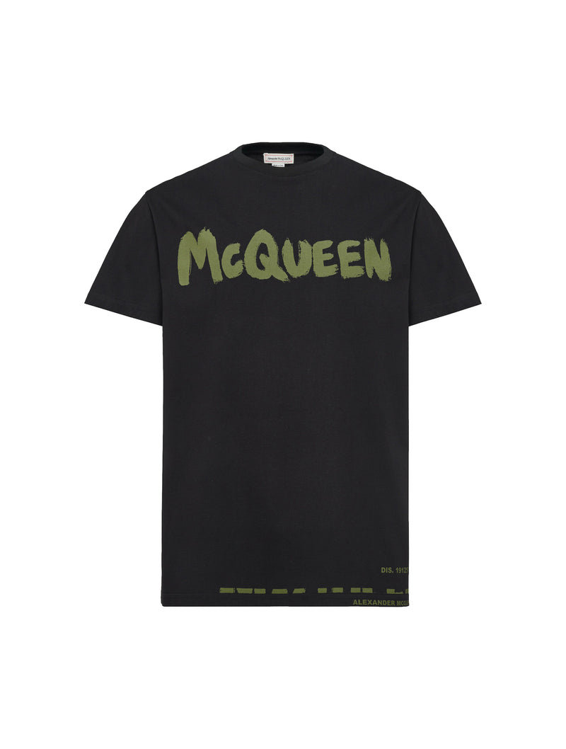 T-shirt McQueen Graffiti da uomo in nero/cachi