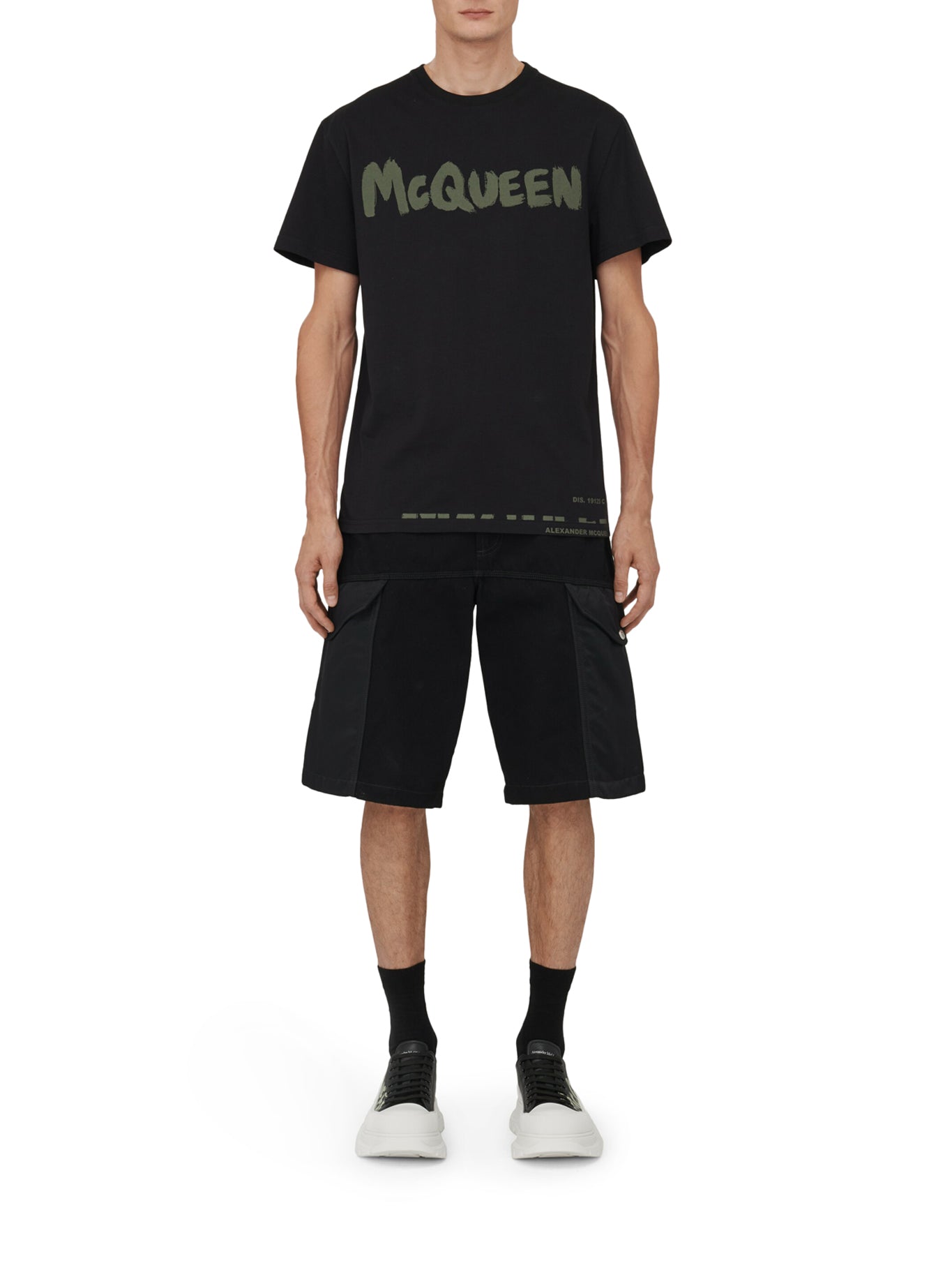 T-shirt McQueen Graffiti da uomo in nero/cachi