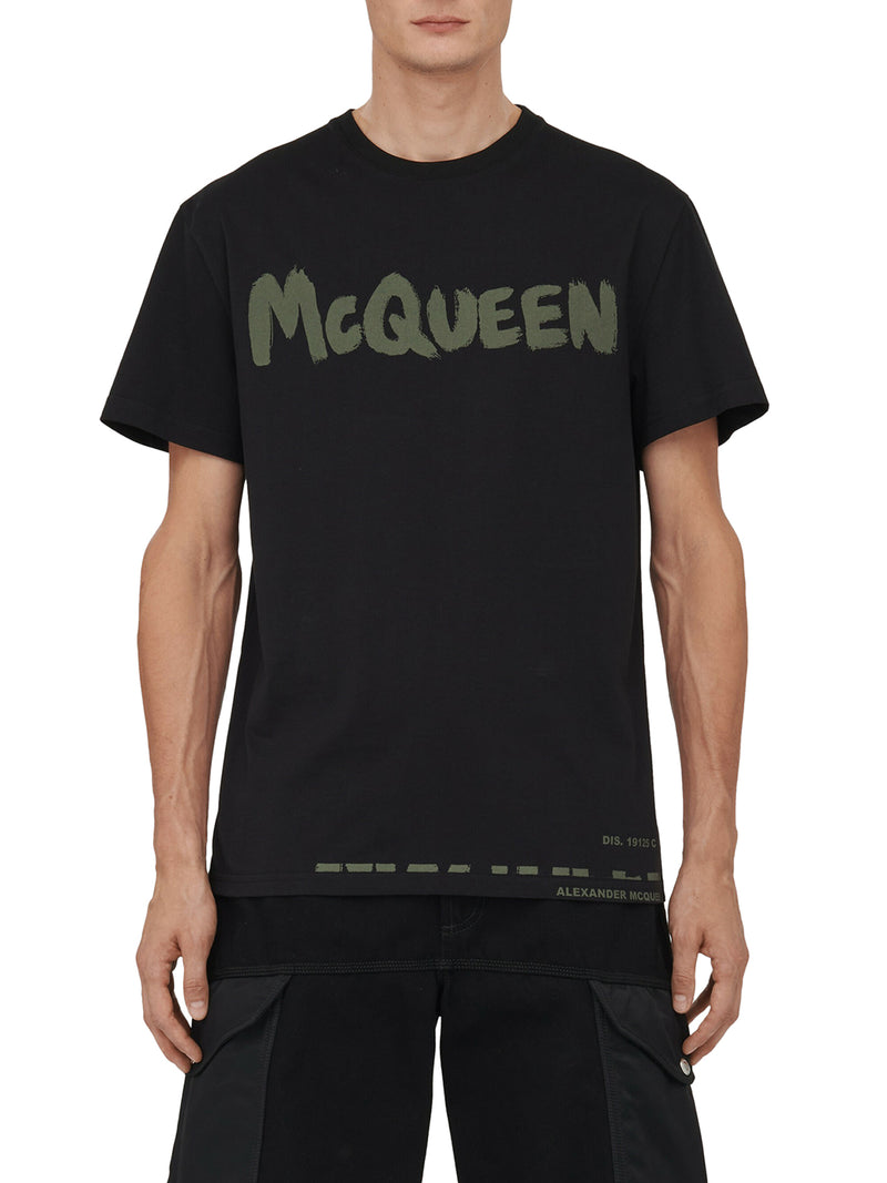 T-shirt McQueen Graffiti da uomo in nero/cachi