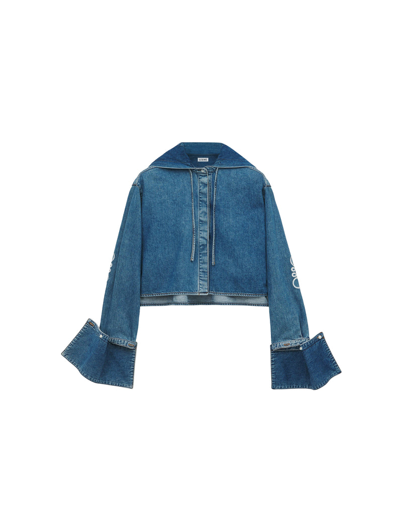 Camicia con cappuccio crop in denim