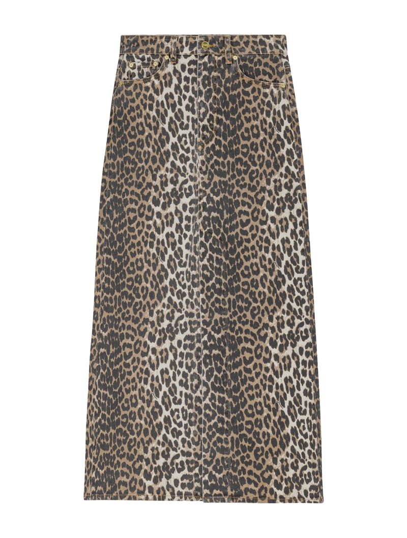 GONNA CON MAXI SPACCO IN DENIM LEOPARDATO