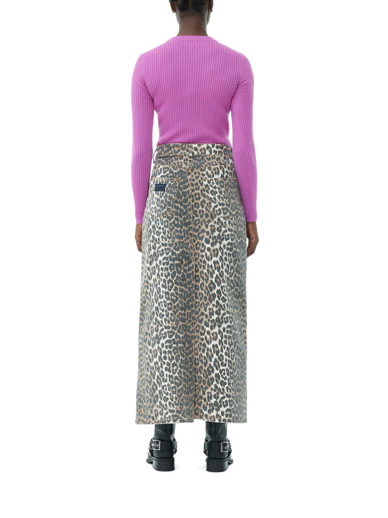 GONNA CON MAXI SPACCO IN DENIM LEOPARDATO