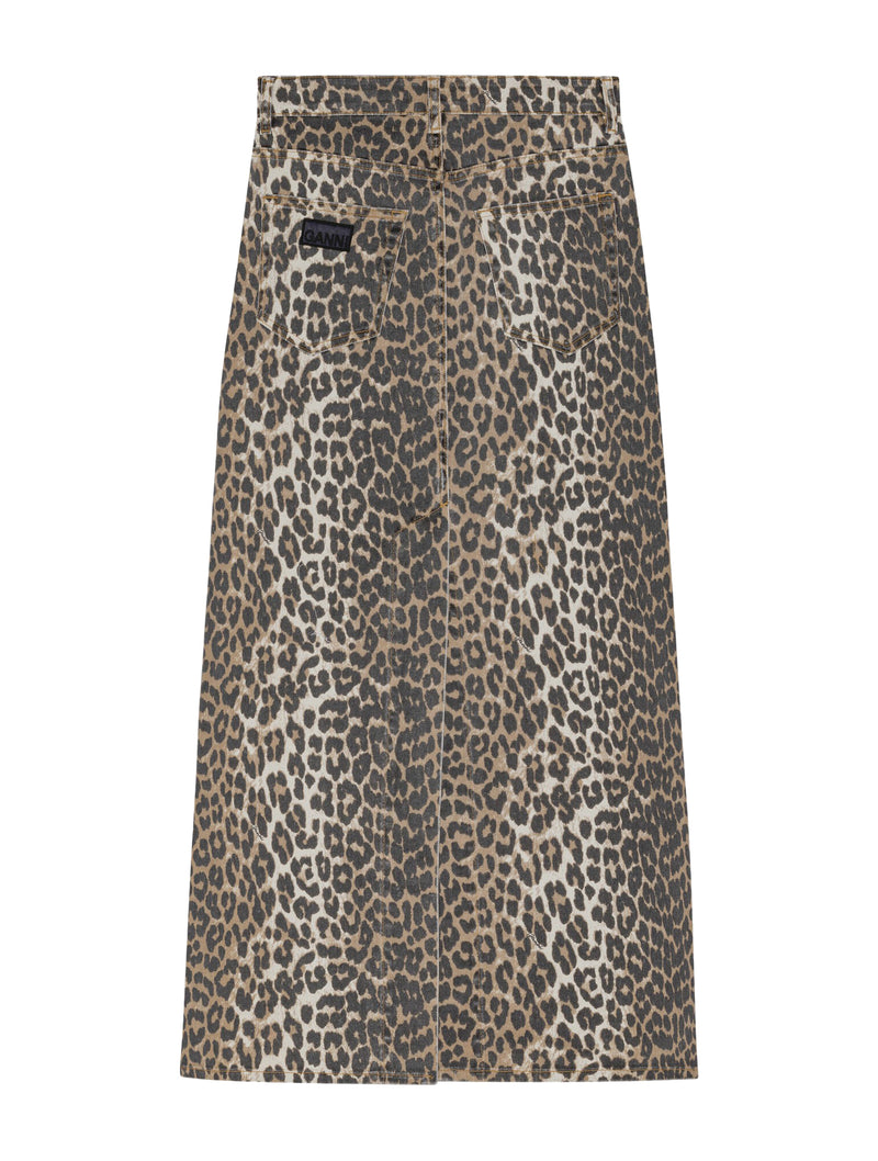 GONNA CON MAXI SPACCO IN DENIM LEOPARDATO