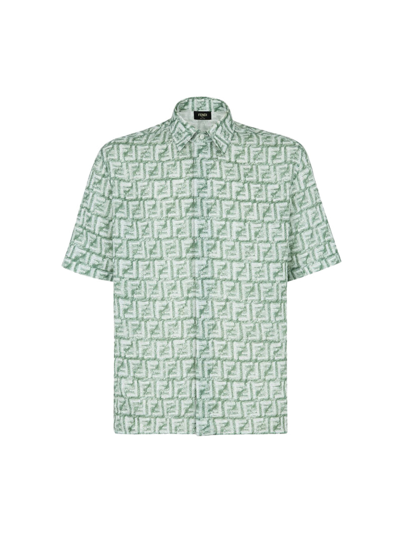 Camicia in lino verde con etichetta